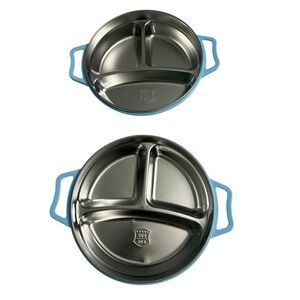 Stainless Steel Divided Plates with Blue Handles. New.